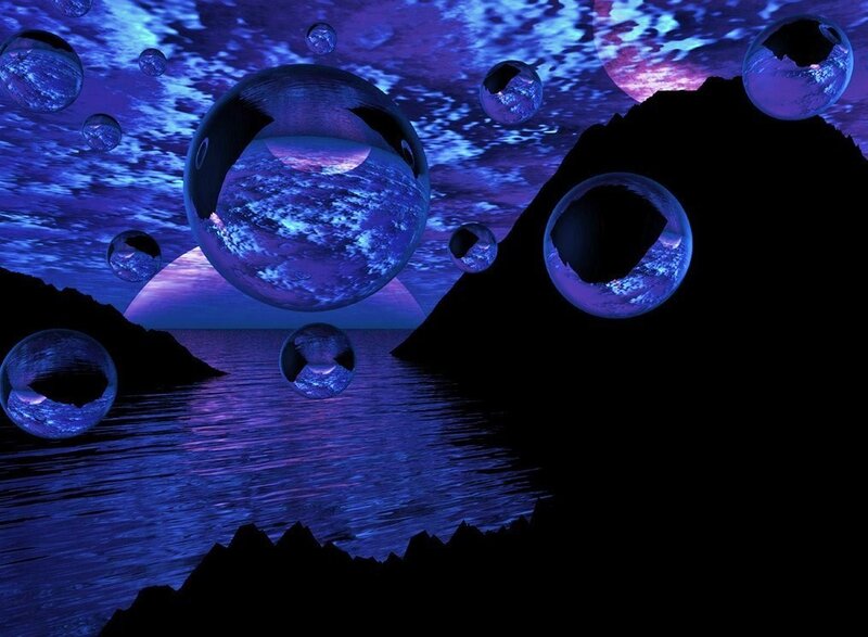 Surreal purple bubbles over water