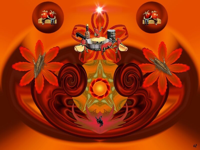 surreal red fantasy scene