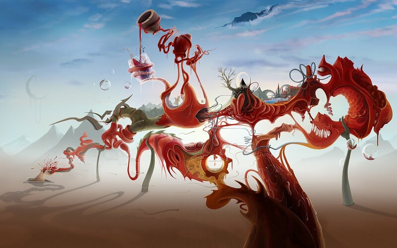 Surreal red liquid landscape