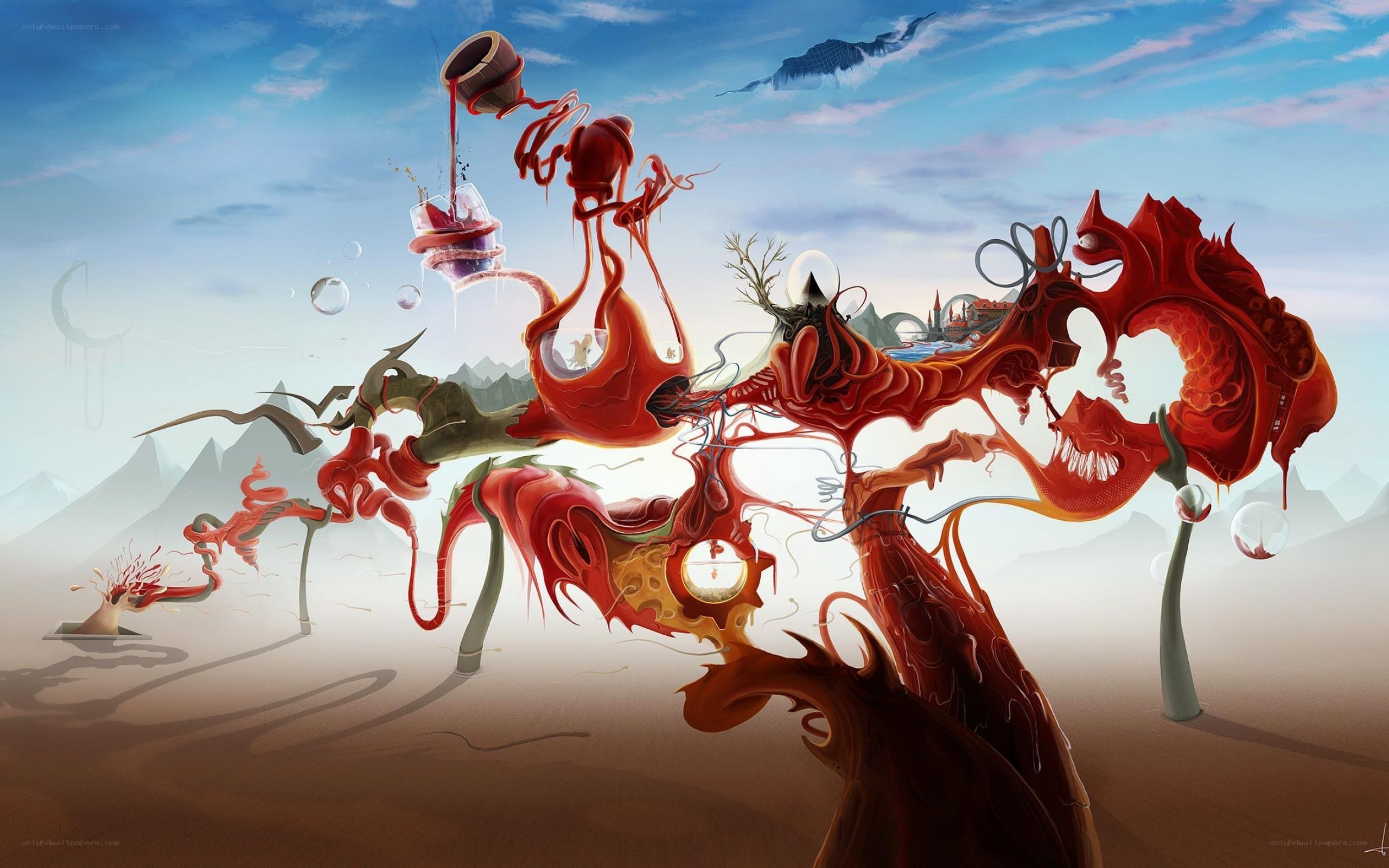 surreal red liquid landscape