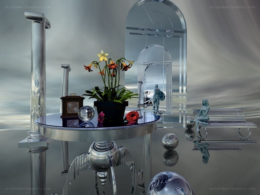 Surreal reflective table scene