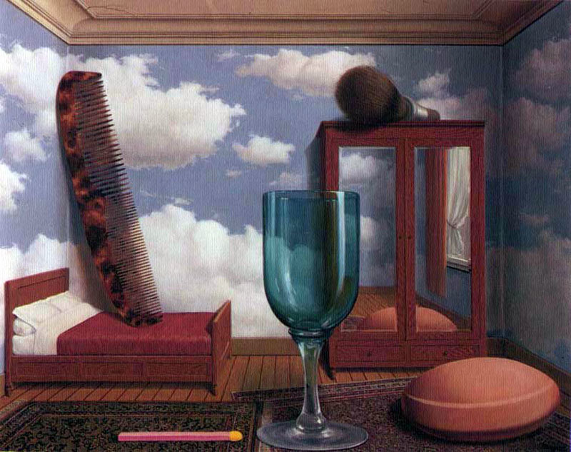 Surreal room with giant objects