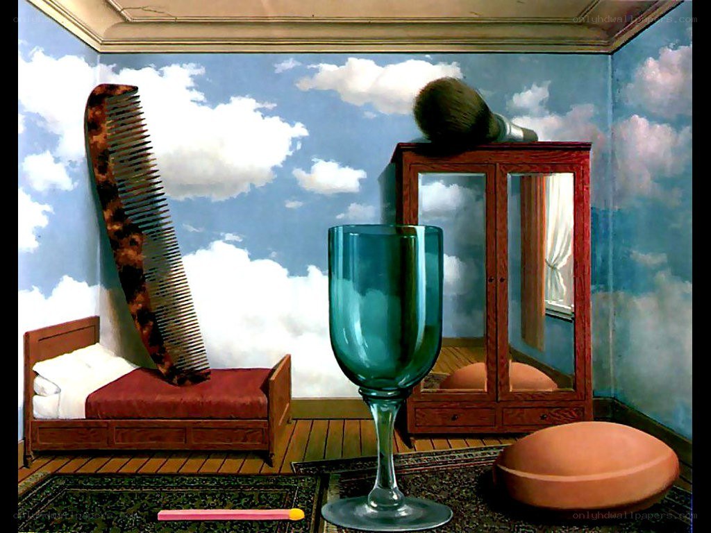 Surreal room with giant objects