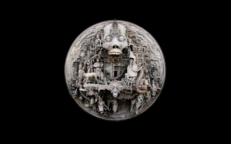 Surreal sculptural relief artwork