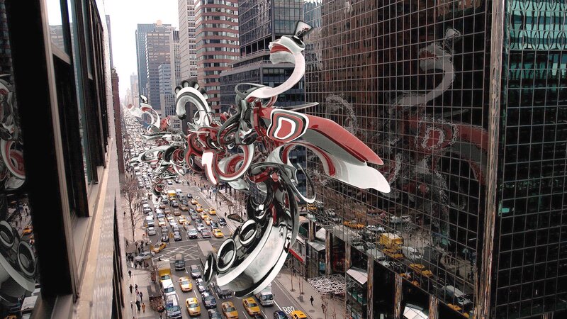 Surreal sculpture in city street