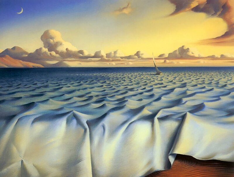 Surreal seascape with sailboat