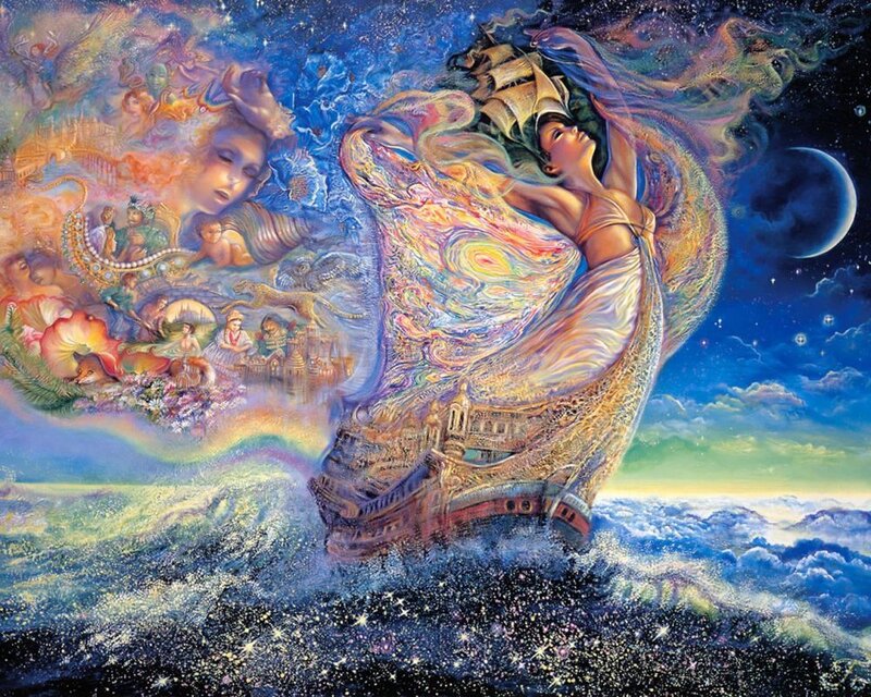 Surreal ship sailing through dreams