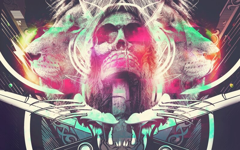 surreal skull and lion art