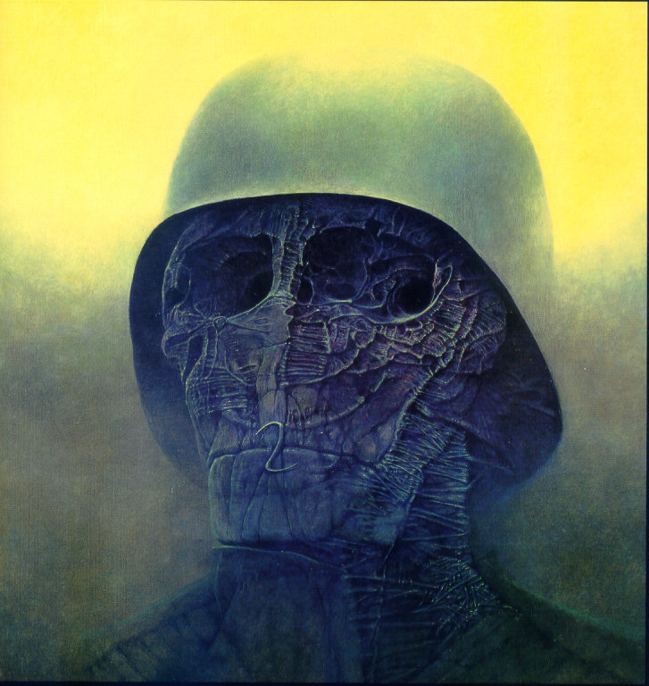 Surreal skull in helmet
