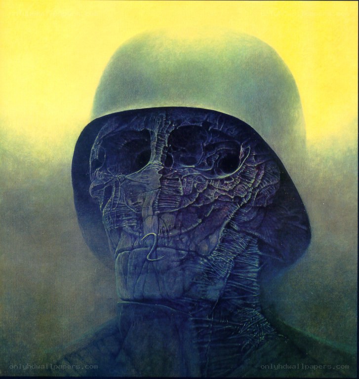 Surreal skull in helmet
