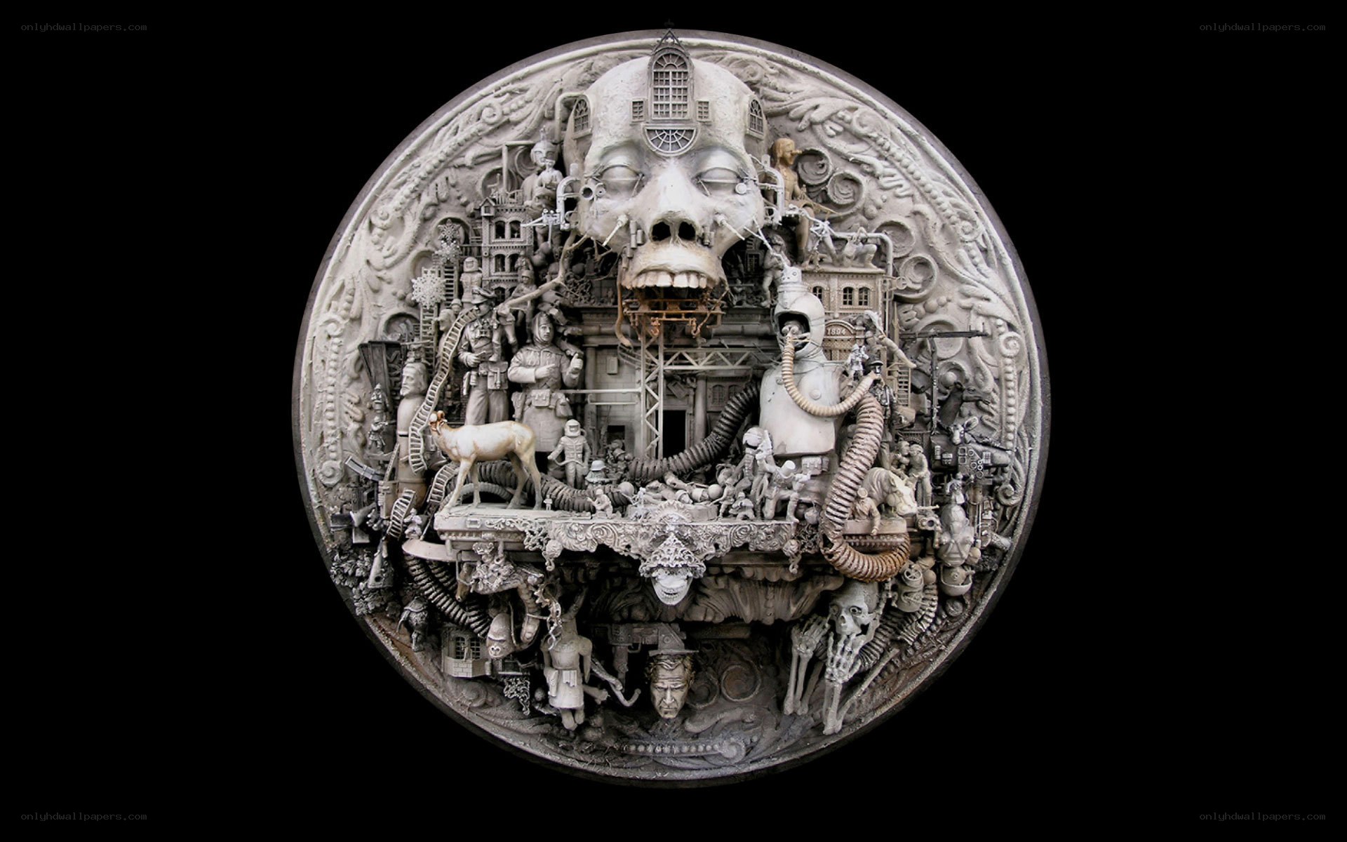 Surreal skull sculpture