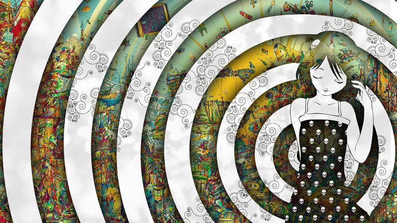 surreal spiral with girl silhouette