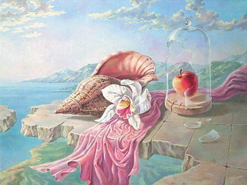 Surreal still life on a cliff