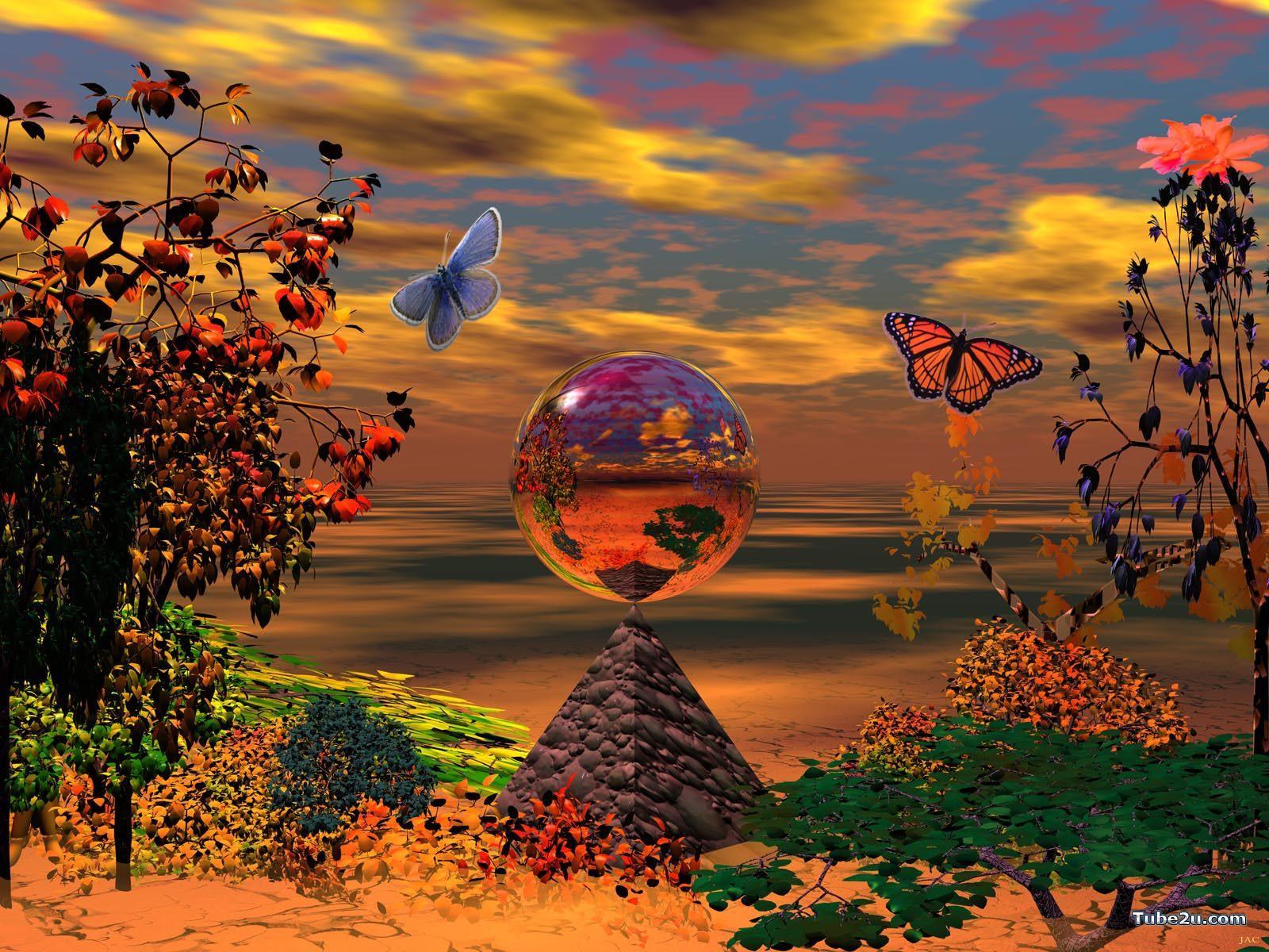 Surreal sunset with crystal ball