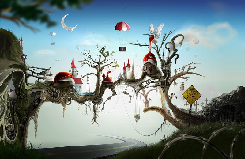 Surreal Tree Landscape — Blue, Dreamy