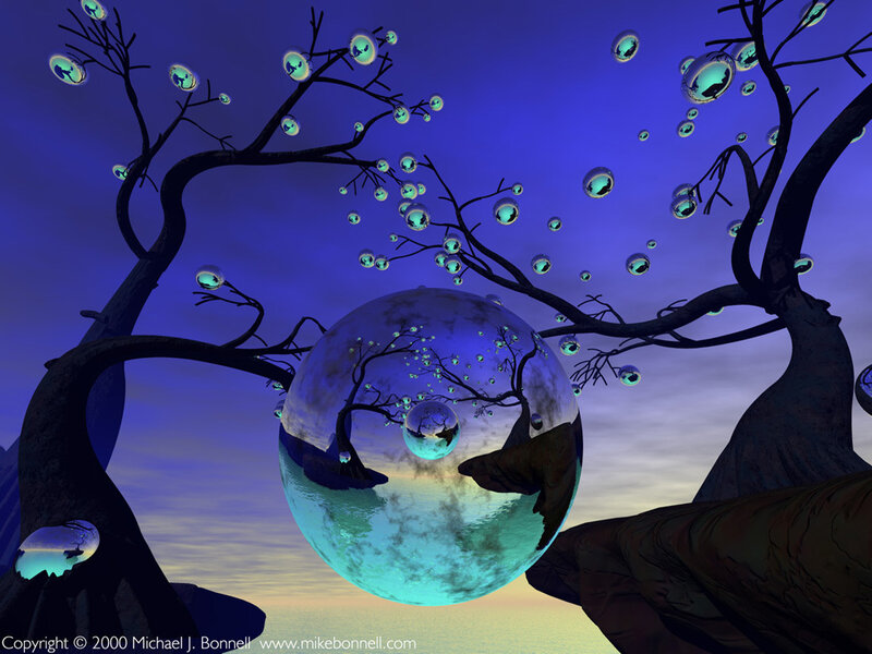 Surreal tree with floating orbs
