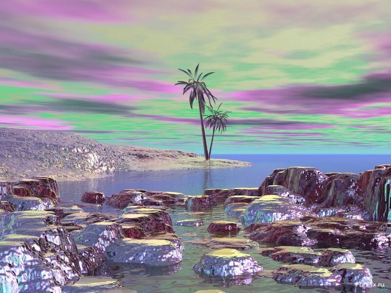 Surreal tropical island scene