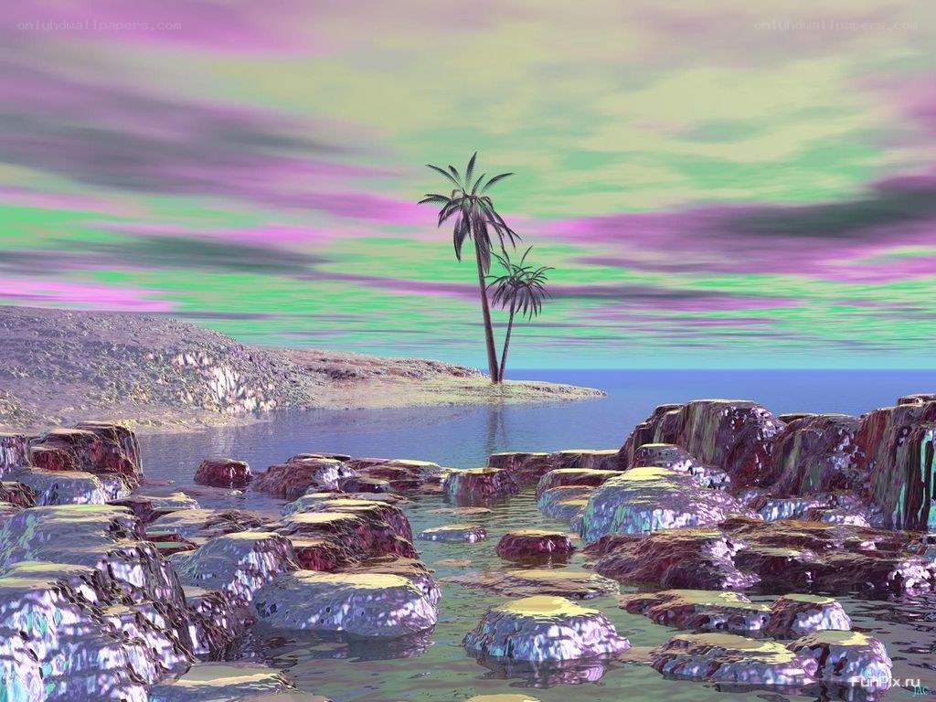 Surreal tropical island scene