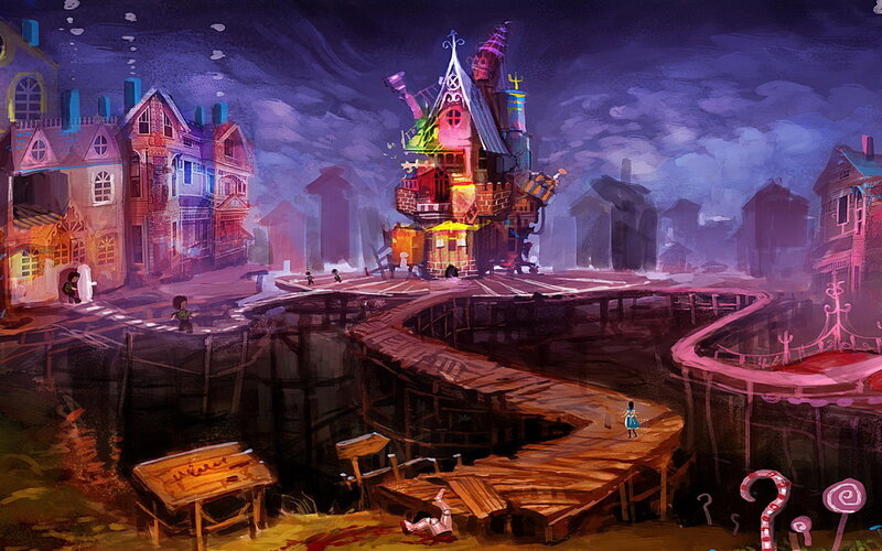 Surreal Village at Night
