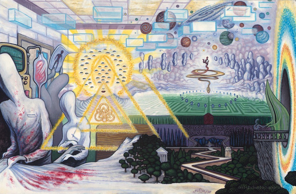 Surreal vision with celestial figures