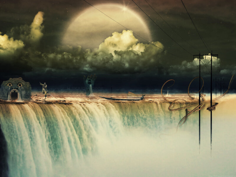 surreal waterfall landscape