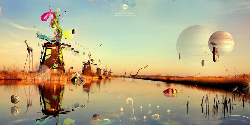 Surreal Windmill Landscape — Blue
