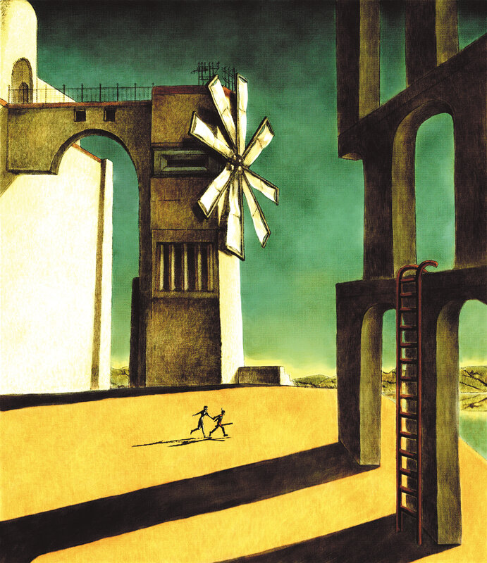 Surreal windmill landscape