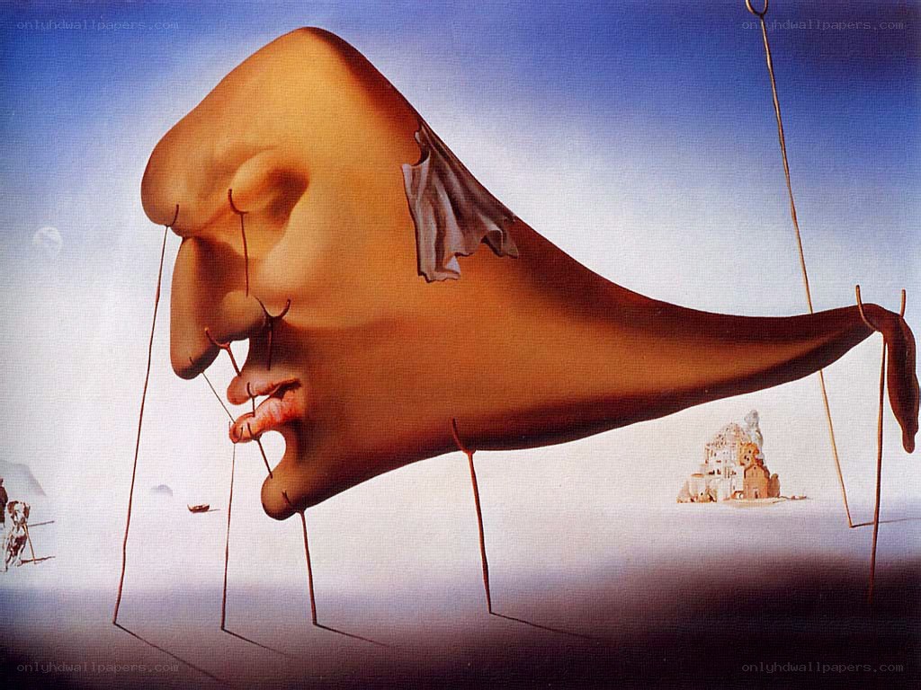 Surrealist face sculpture
