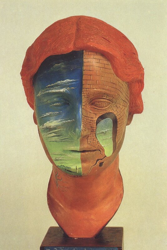 Surrealist sculpture of a head