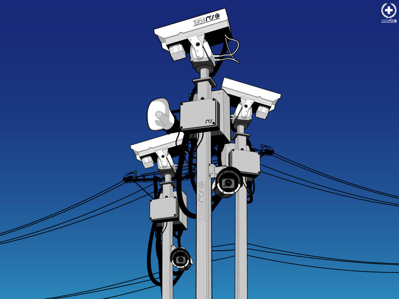 Surveillance cameras on a pole