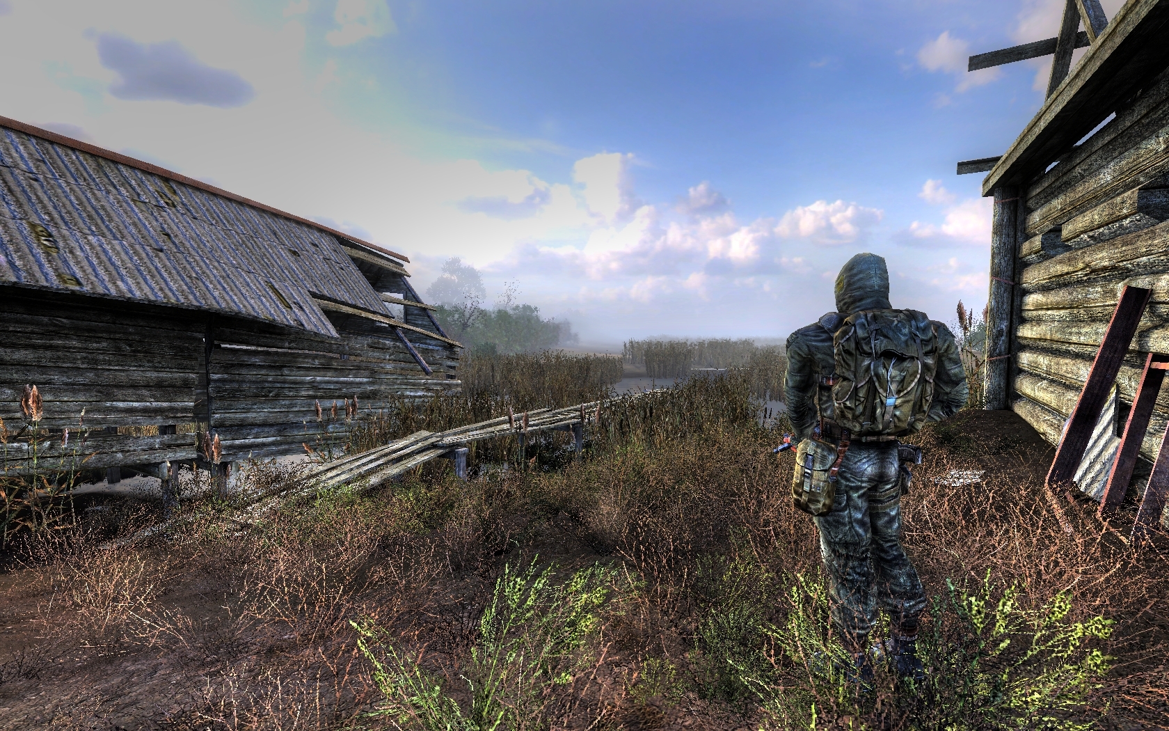 Survivor in a post-apocalyptic landscape