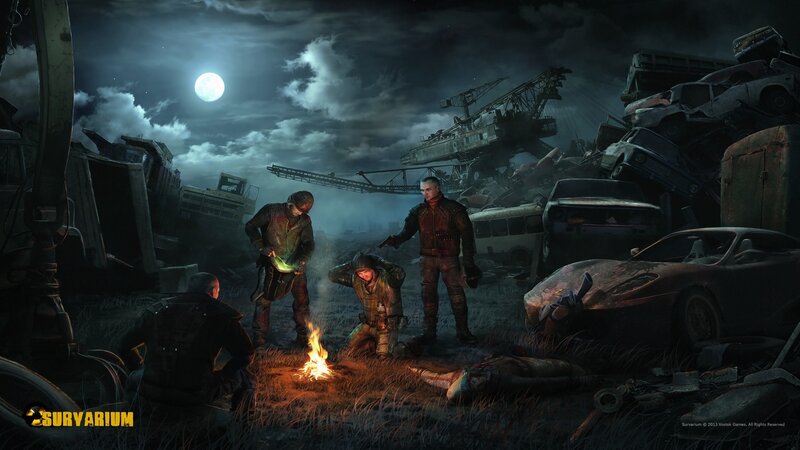Survivors Around Fire — Black, Dramatic