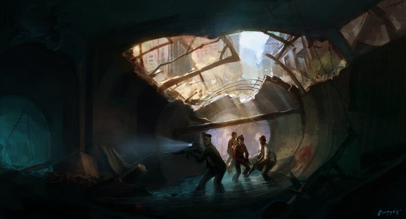 Survivors in a ruined tunnel