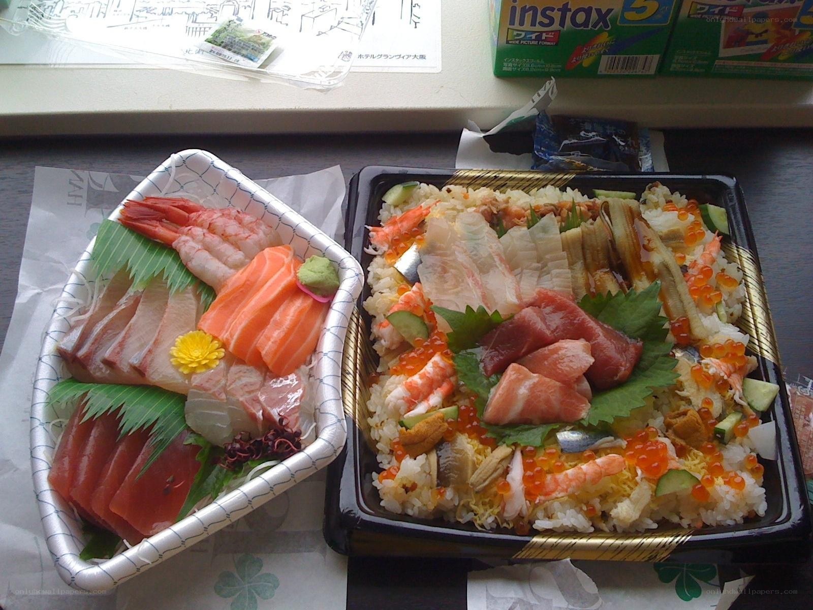 Sushi and sashimi bento boxes