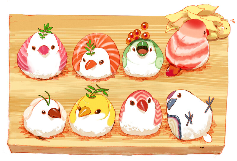 Sushi Birds on a Board