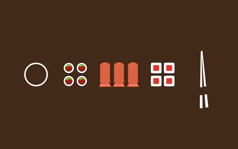 sushi icons on brown background
