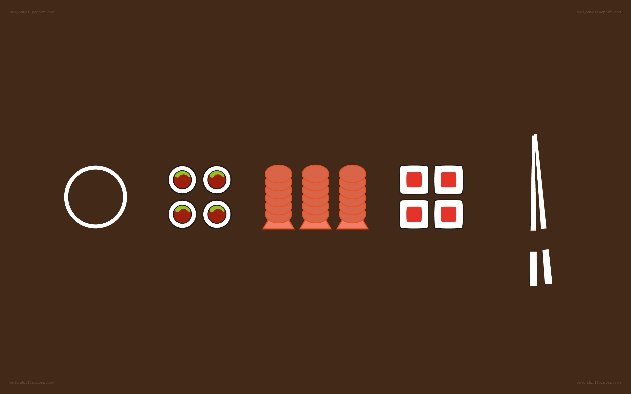 sushi icons on brown background