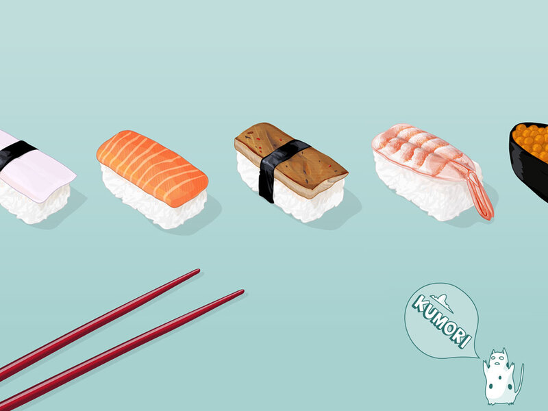 sushi illustration with chopsticks