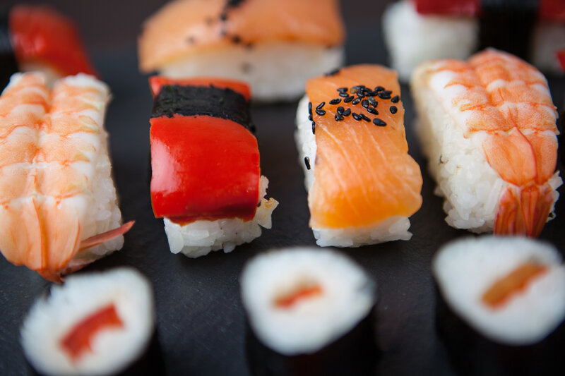 Sushi on Black Slate