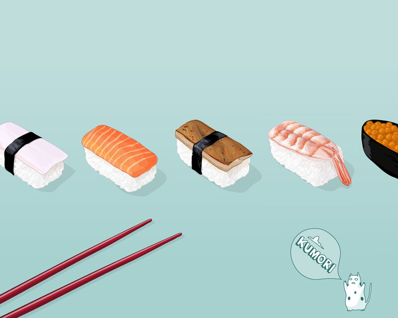 Sushi Pieces on Table