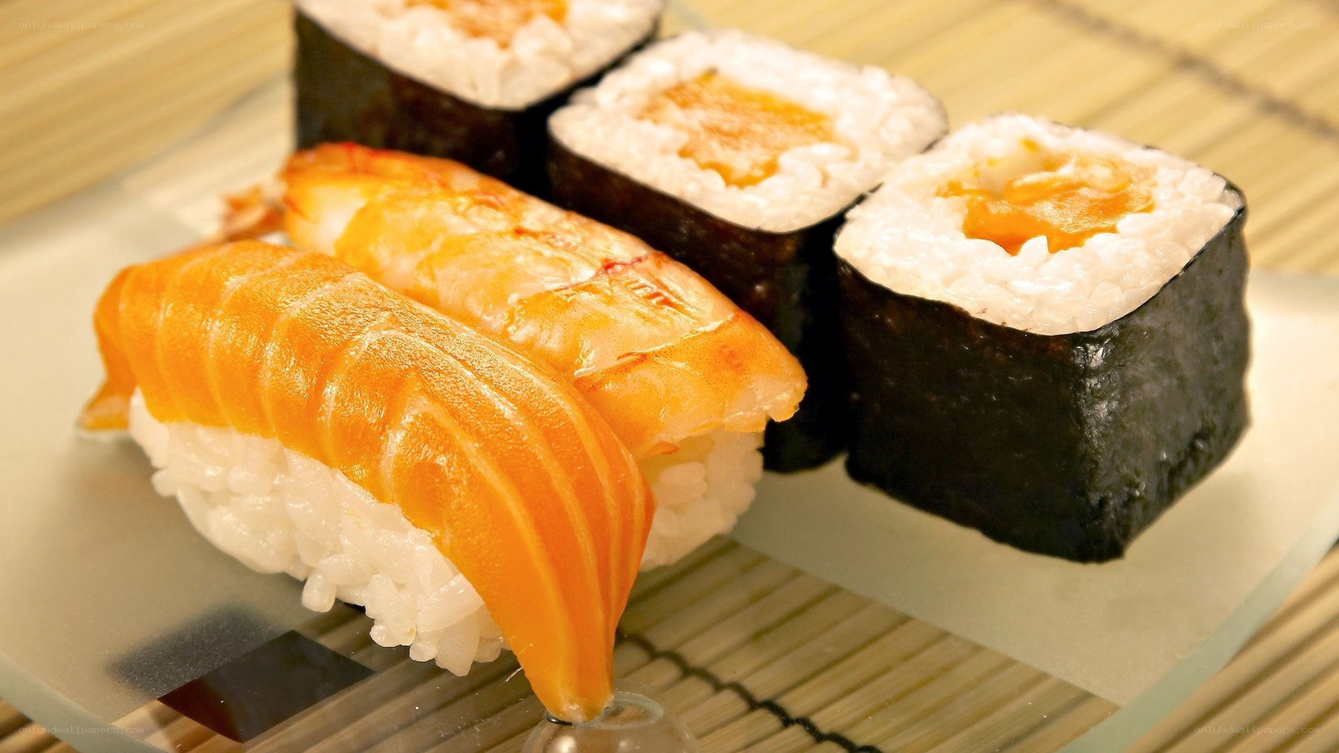 sushi plate with salmon and shrimp