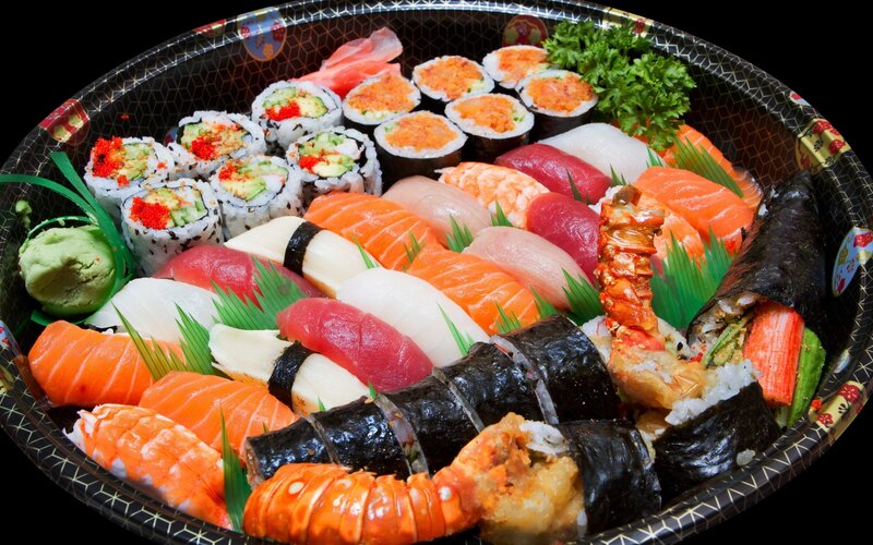 Sushi Platter — Black, Appetizing, Photograph