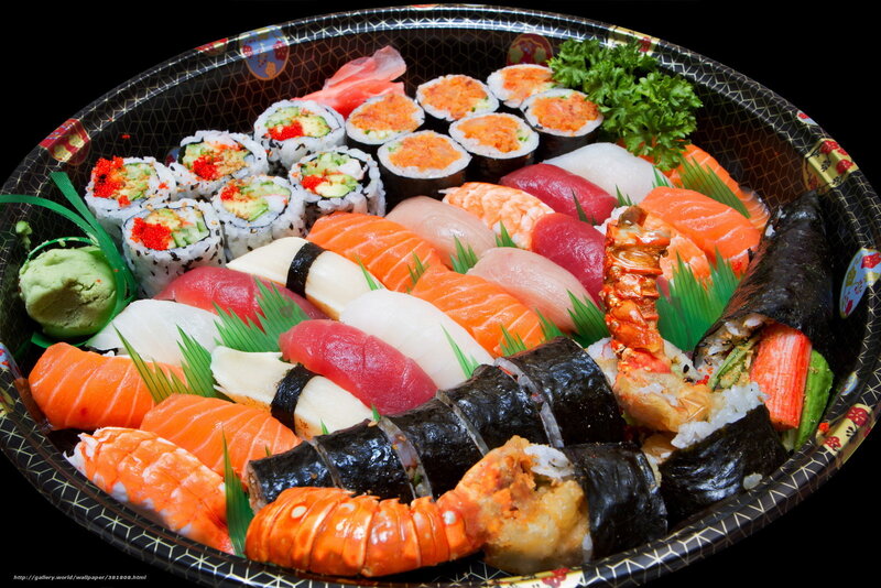 Sushi Platter — Black, Appetizing, Photograph, Wasabi, Ginger