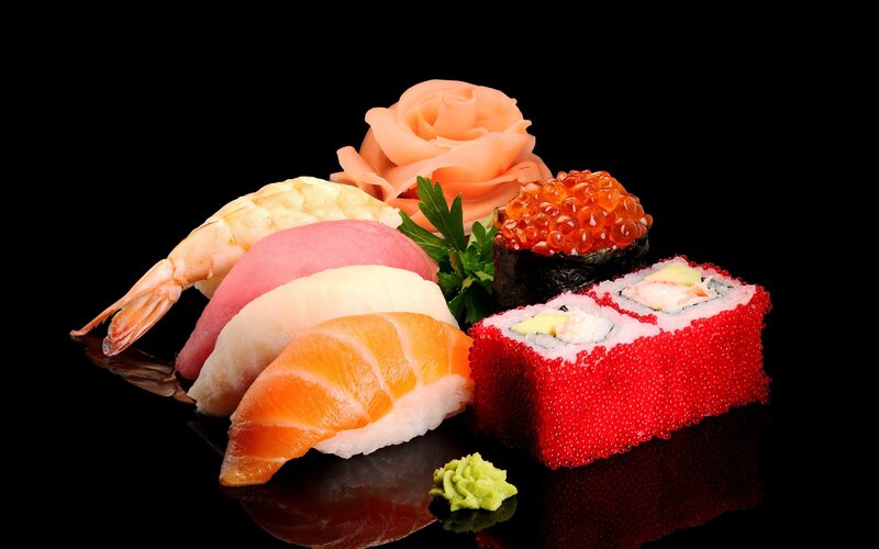 Sushi Platter — Black, Dramatic, Photograph