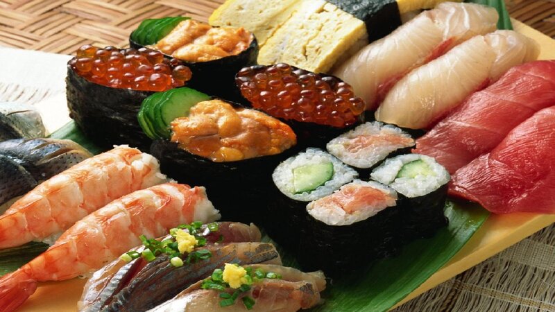 Sushi Platter — Green, Appetizing, Photograph, Shrimp, Tuna