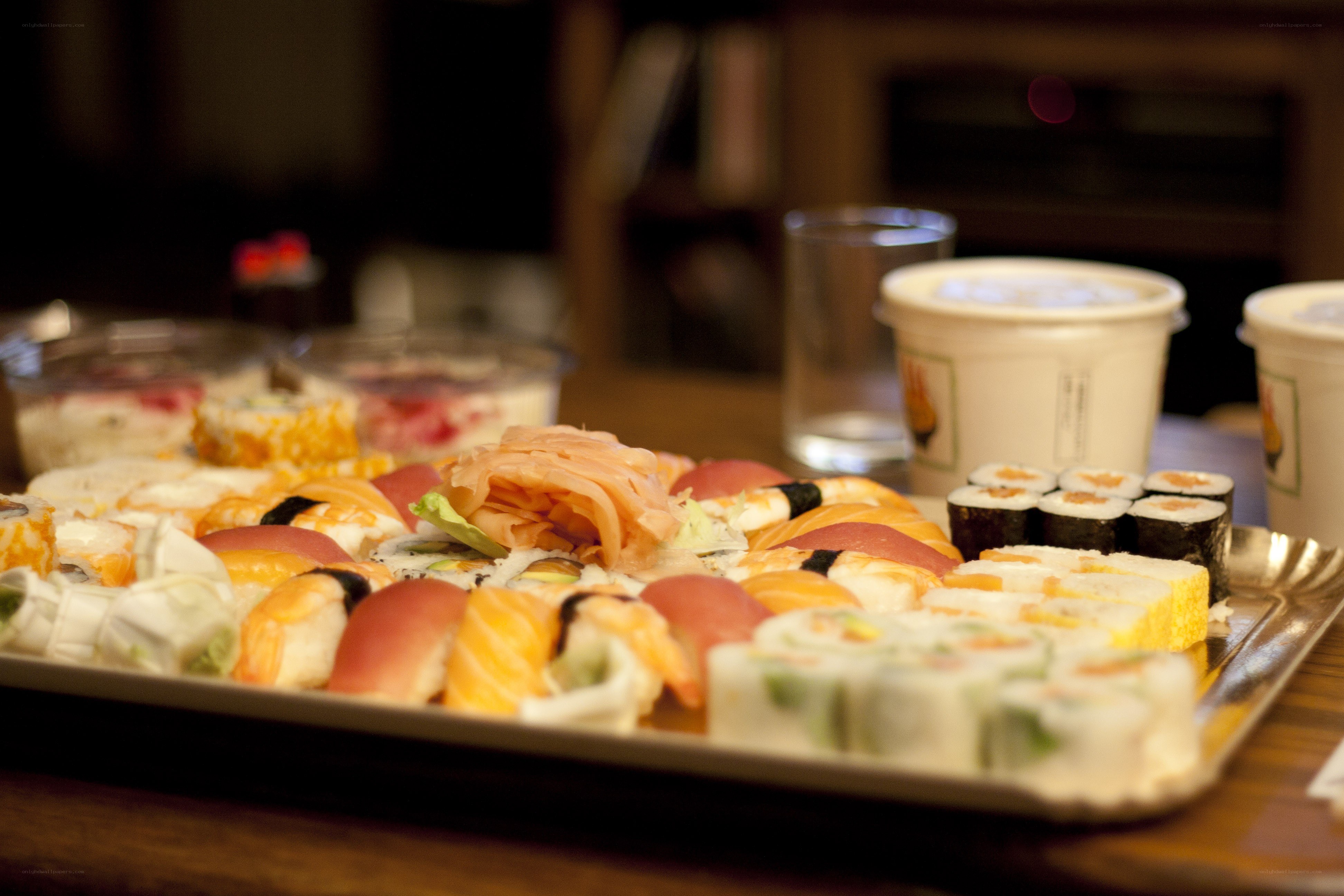 Sushi platter on a tray
