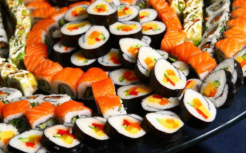 Sushi Platter on Black Plate — Orange