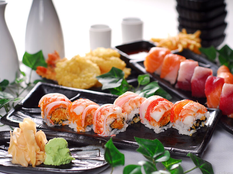 Sushi Platter on Black Plates