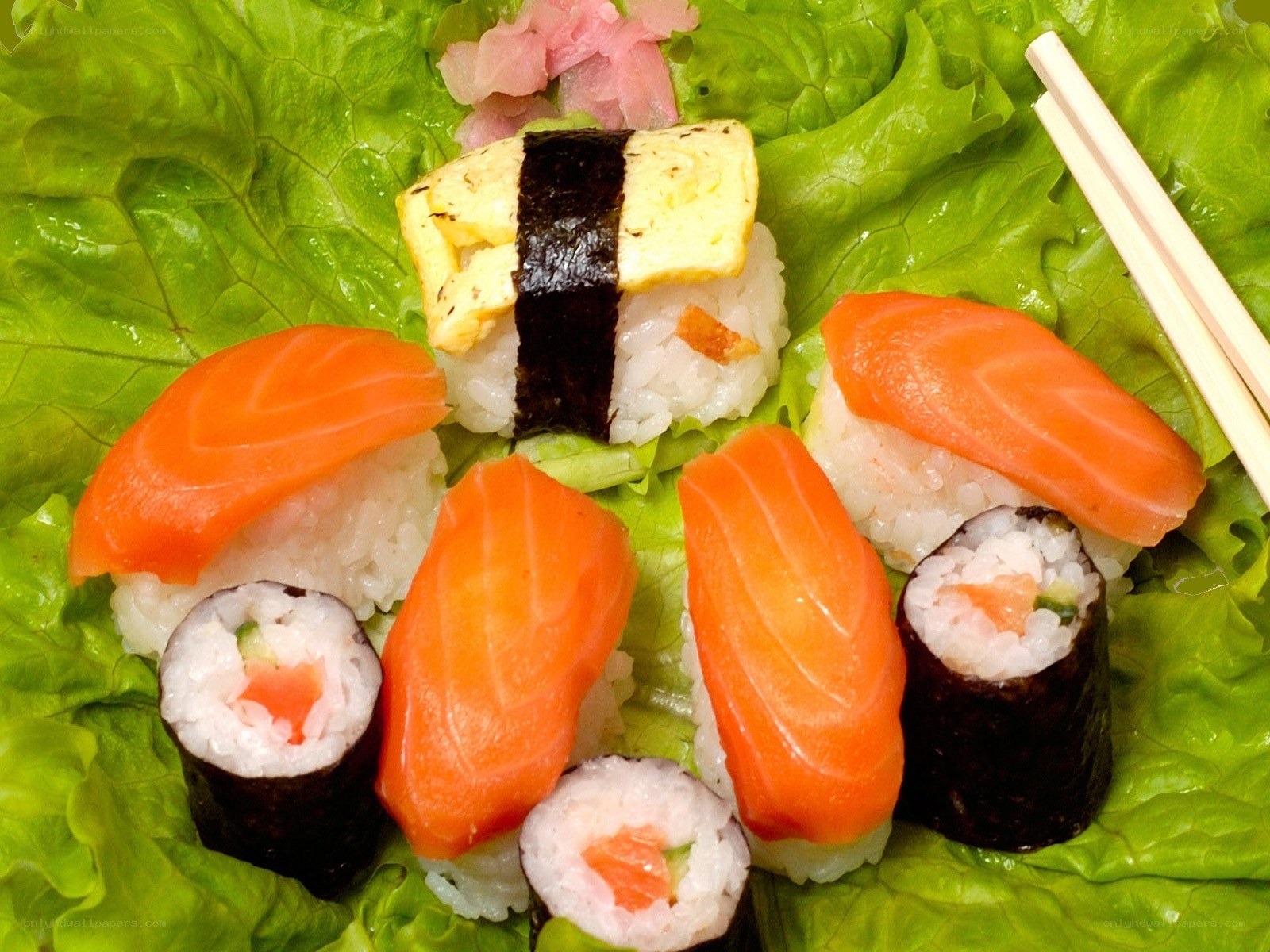 sushi platter on lettuce