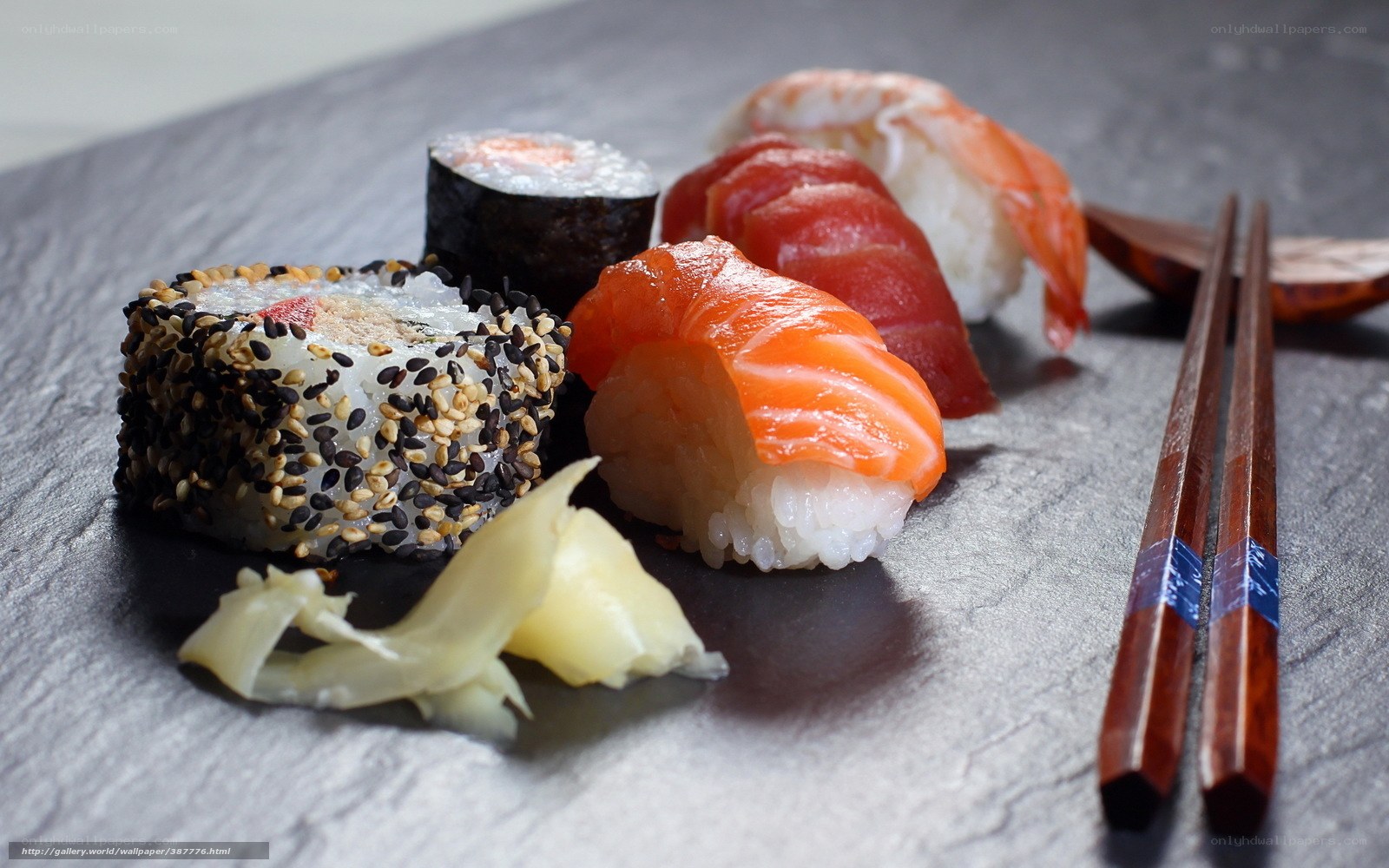 Sushi platter on slate